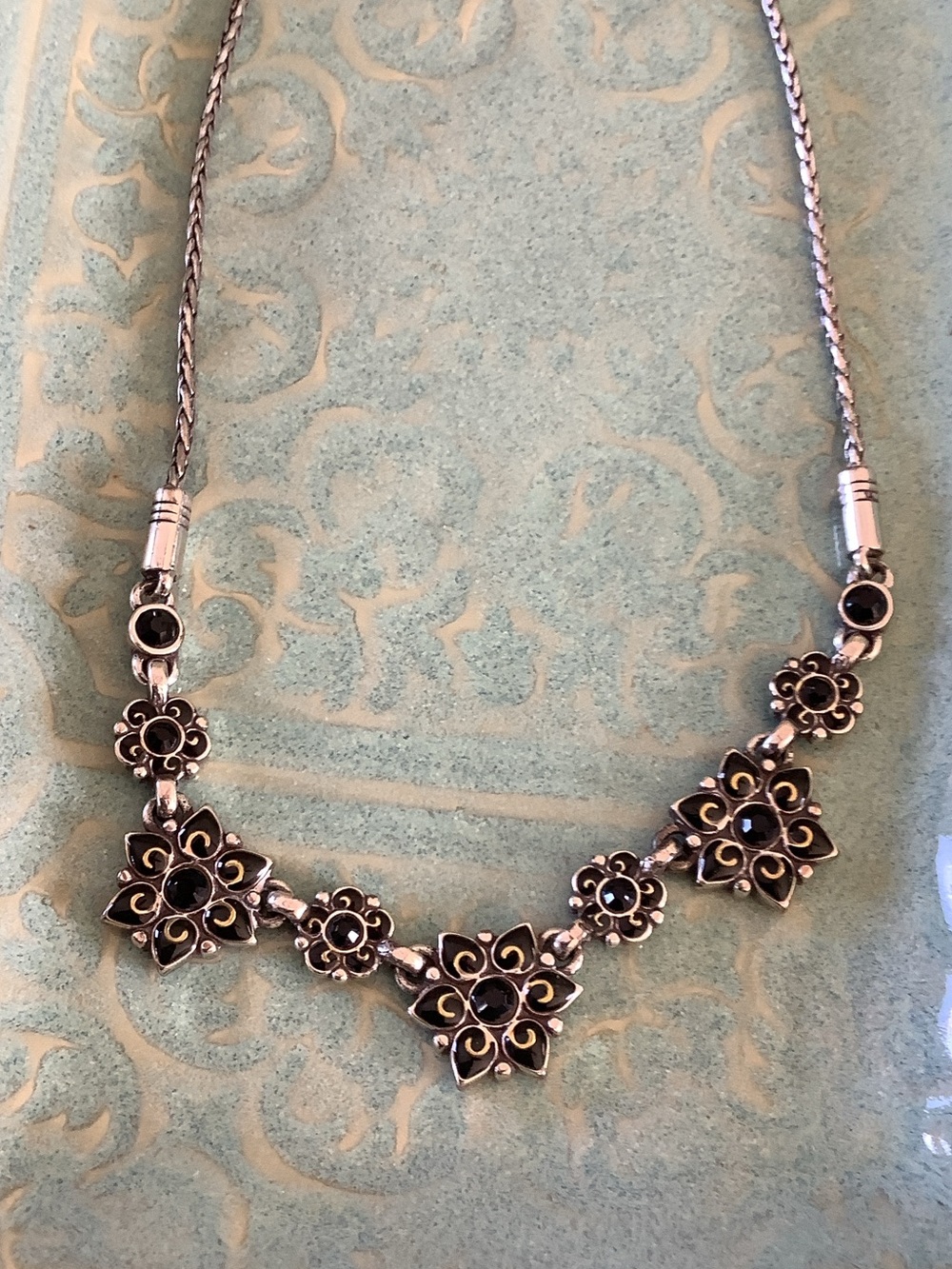 Brighton Silver-Tone Floral Necklace with Black Accents